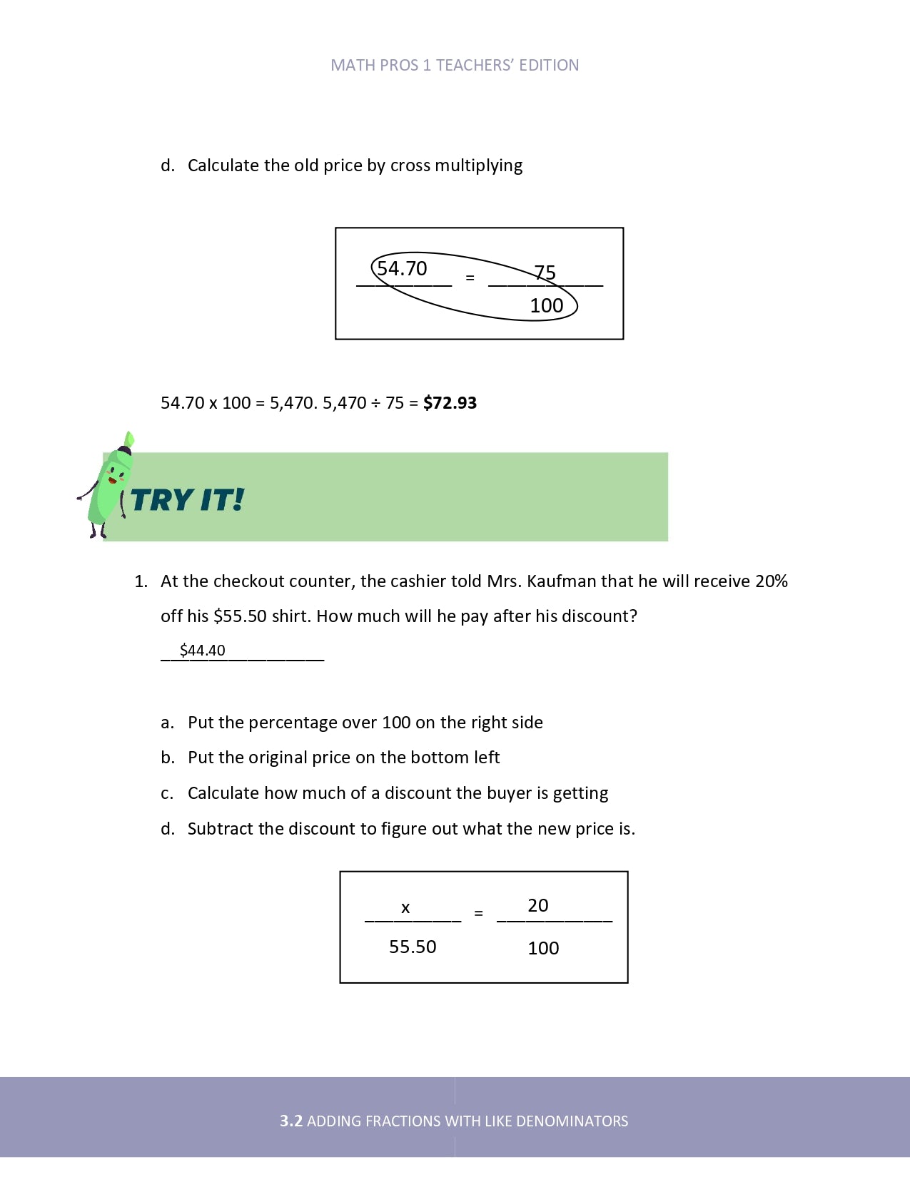 Math Pros 1 Teacher's Edition